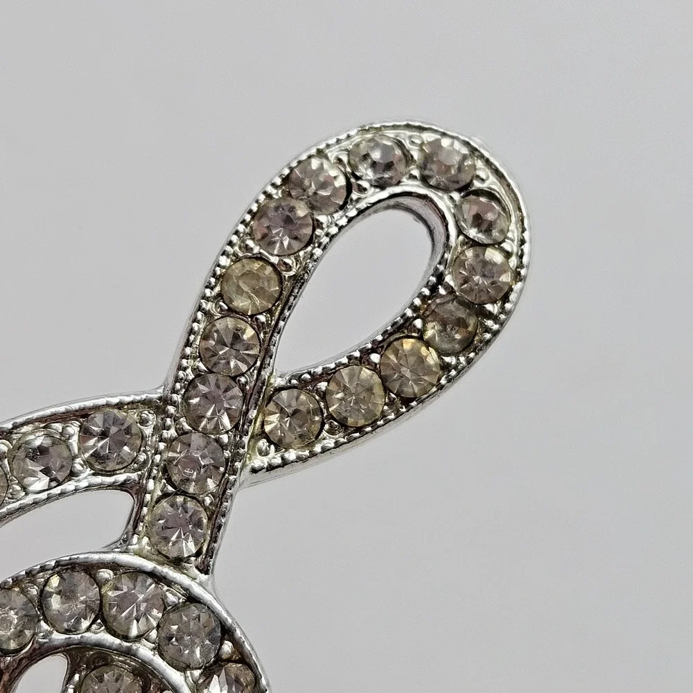Silver Tone Treble Clef Musical Note Rhinestone Brooch Pin Music Teacher Gift
